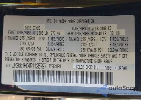 2024 Mazda Cx-90 3.3 Turbo S from USA, damaged, VIN JM3KK1HC4R1125797